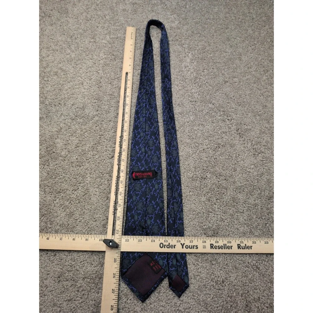 Sinsabang Mens Navy Blue Purple Ornate Scroll‎ Medallion 100% Pure Silk Necktie